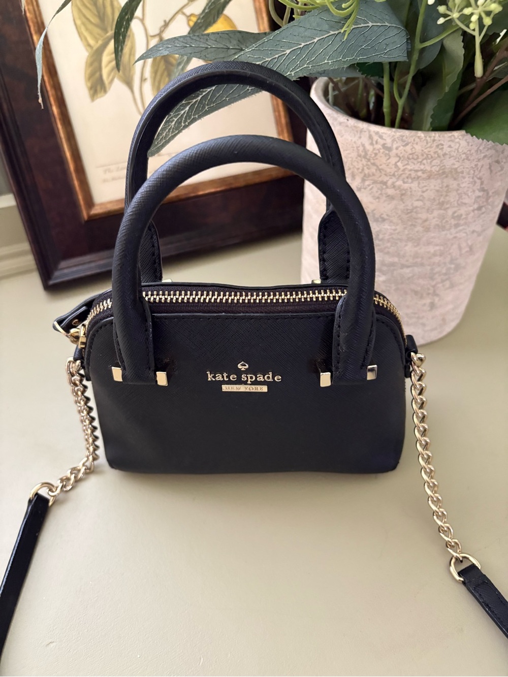 Kate Spade Small Black Leather Dome Satchel